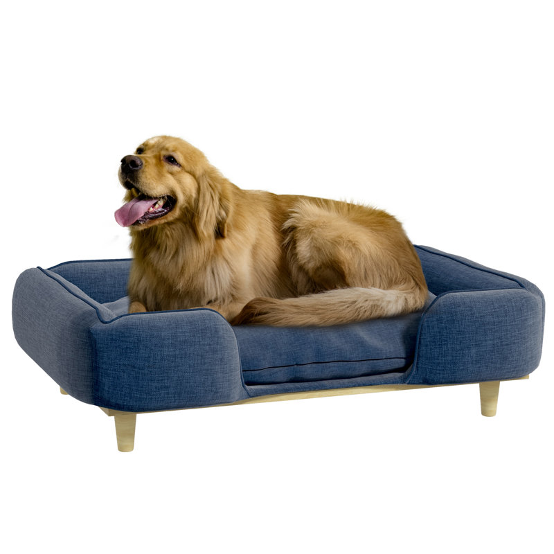 Tucker Murphy Pet Dog Sofa Raised Dog Couch With Comfortable Cushion Pine Wood Legs Foot Pads Pet Sofa For Large Sized Dogs Indoor Use Dark Blue Reviews Wayfair